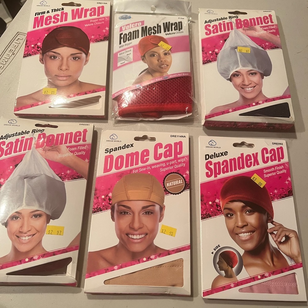 Mesh Wrap - spandex cap. Satin bonnet. Dome cap lot